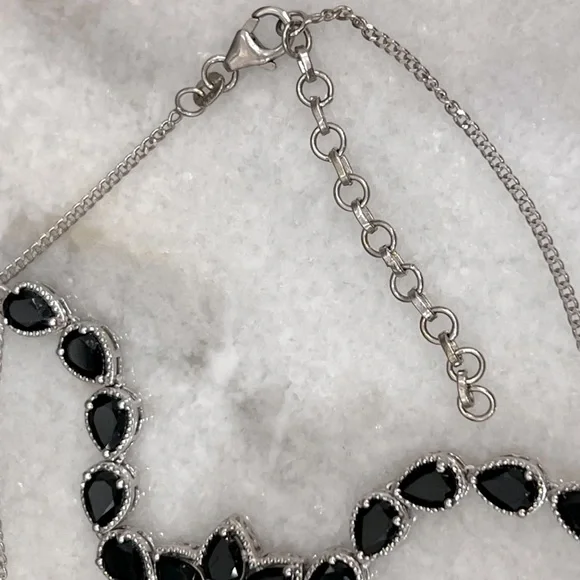 Californian Black Jade Sterling Silver Floral Necklace